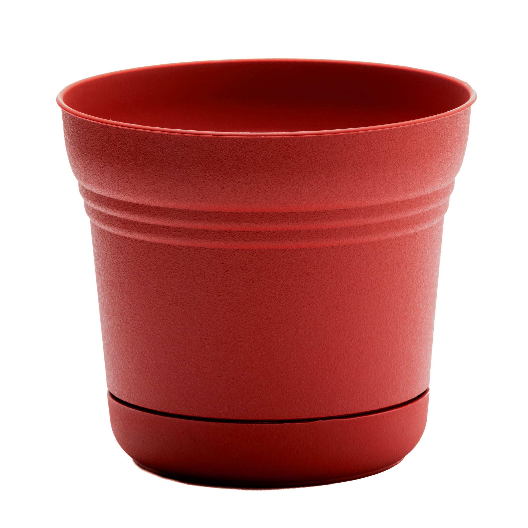 Bloem Saturn 12" Round Resin Planter with Snap-in Saucer for Indoor and Outdoor Gardening, Burnt Red