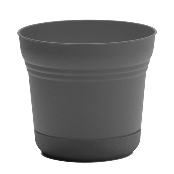 Bloem Saturn 12" Round Plastic Planter - Indoor/Outdoor, Snap-in Saucer & Drainage Holes, Charcoal