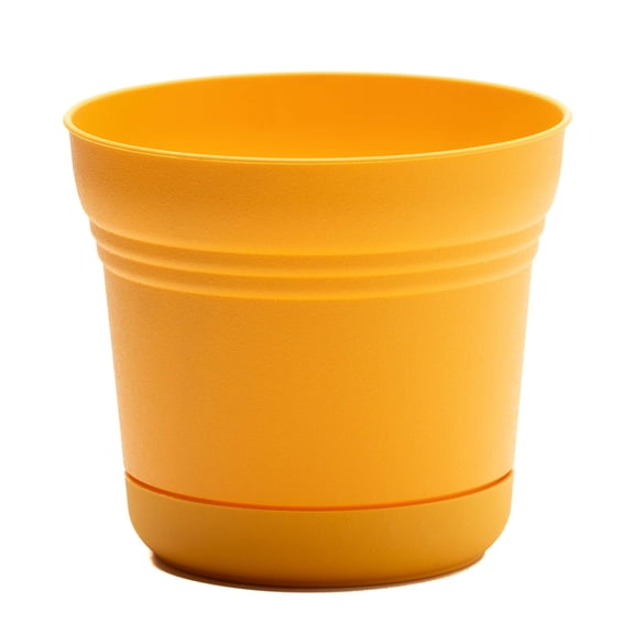 Bloem Saturn 12" Round Plastic Planter - Indoor/Outdoor, Snap-in Saucer & Drainage Holes, Earthy Yellow
