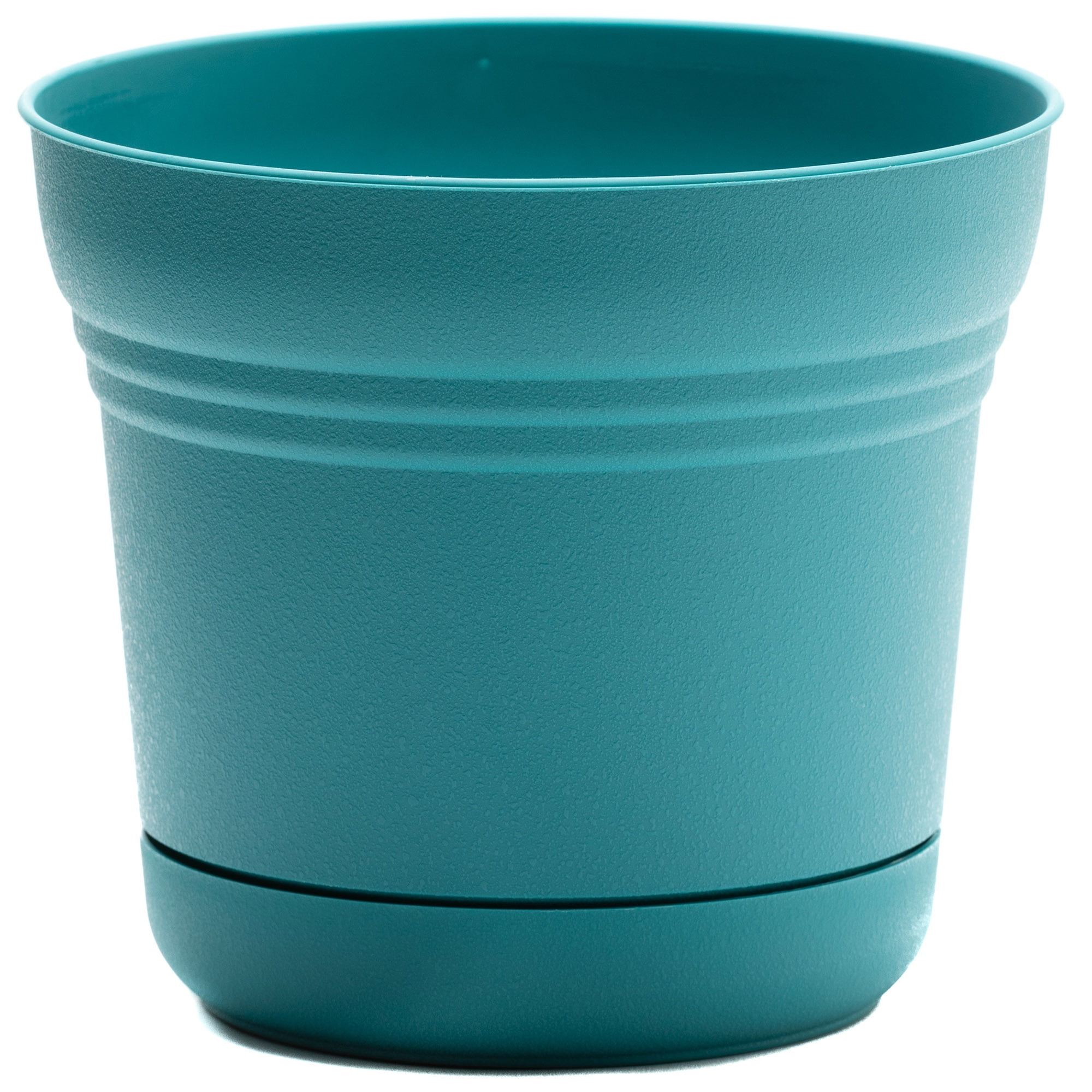 Bermuda Teal 14-Inch Round Resin Planter with Saucer