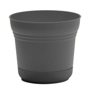 Bloem Saturn 14" Charcoal Round Resin Planter Pot with Snap-in Saucer for Indoor and Outdoor Gardening