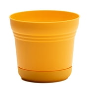 Bloem 14-in Saturn Round Resin Planter with Saucer - Earthy Yellow