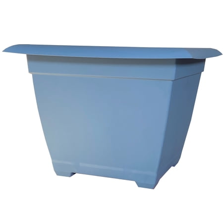 Bloem Dayton 15" Plastic Planter Box - 100% Recycled Plastic Outdoor Square Pot for Deck, Patio & Porch, Ocean Blue