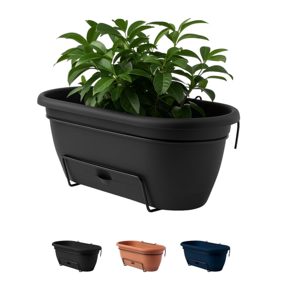 Bloem Lucca 18" Self-Watering Resin Balcony Box Planter with Metal Hanger for Railings, Black
