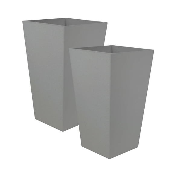 Bloem 20-in Tall Finley Tapered Square Planter 2-Pack - Cement Color - Matte Textured Finish, 100% Recycled Plastic Vertical Pot, for Indoor and Outdoor Use