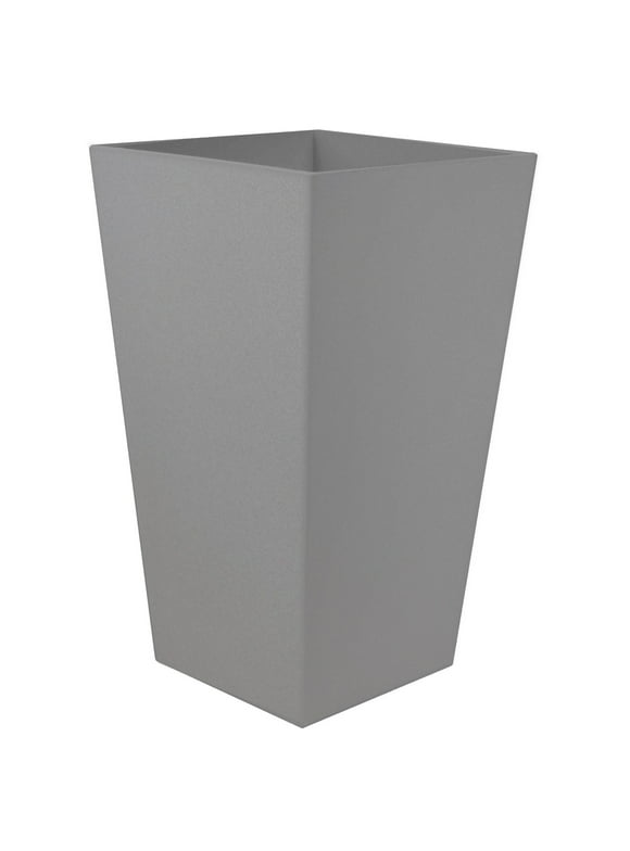 Bloem 20-in Tall Finley Tapered Square Planter - Cement Color - Matte Textured Finish, 100% Recycled Plastic Vertical Pot, for Indoor and Outdoor Use