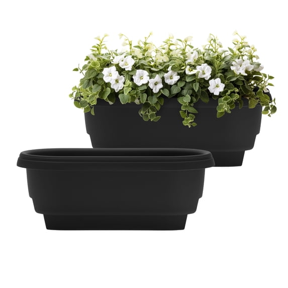 Bloem 24" Plastic Deck Rail Planter, 9" H x 24" L x 12" W, Fits Rail Sizes between 4.75 to 5.75" Wide, Black, 2-Pack