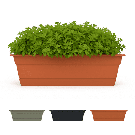 Bloem Dura Cotta 24" Plastic Window Box Planter with Saucer Tray: Indoor/Outdoor, for Windowsill, Ledge, & Tabletop, Terra Cotta