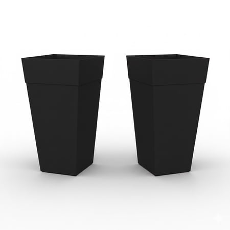 Bloem Finley 25" Tall Tapered Recycled Plastic Planter, Indoor/Outdoor, Black, Set of 2