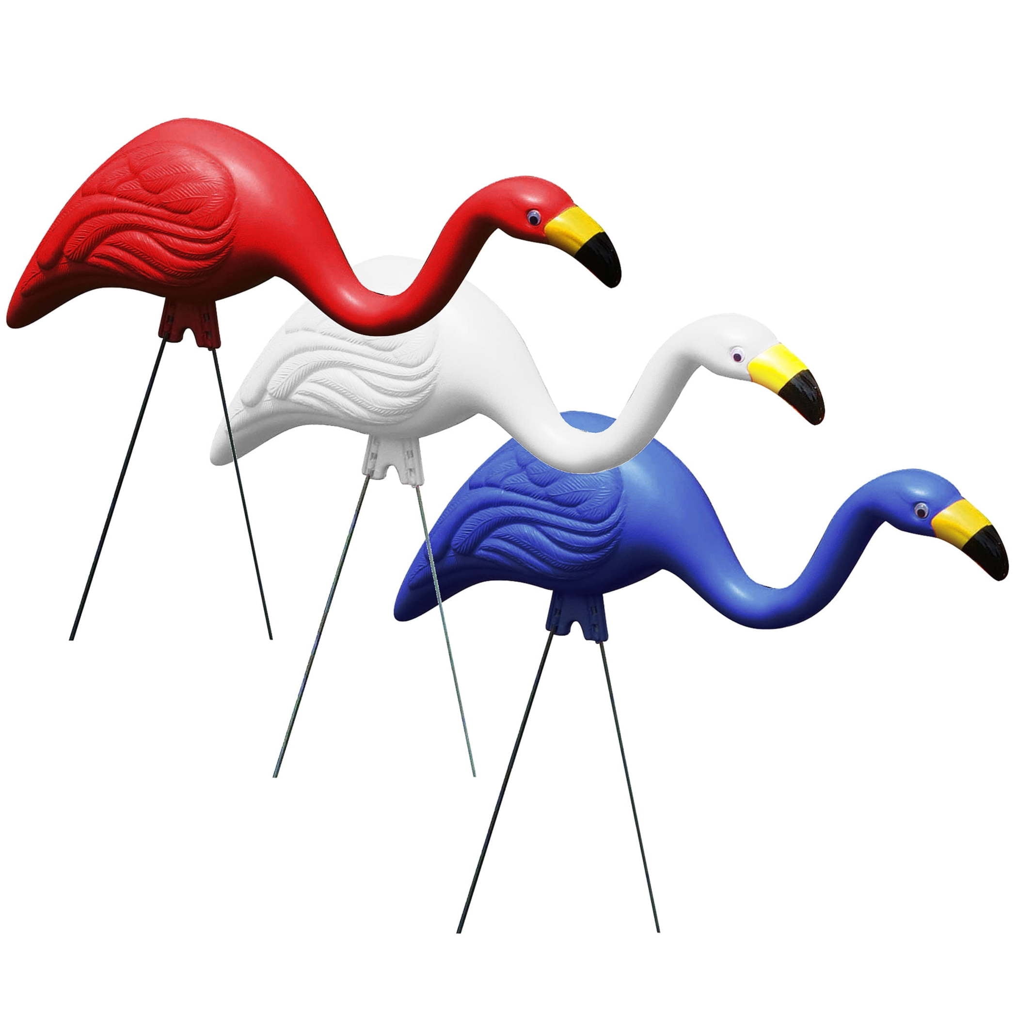Bloem 3-Pack 'Merica Flamingos for Lawn & Garden: Red, White, and Blue Patriotic 13" x 11" Resin Yard Decorations with Stainless Steel Legs