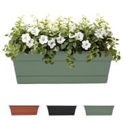 Bloem Dura Cotta 18" Plastic Window Box Planter with Saucer Tray: Indoor/Outdoor, for Windowsill, Ledge, & Tabletop, Basil