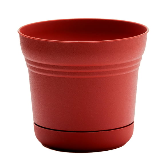 Bloem 5-in Saturn Round Resin Planter with Saucer - Burnt Red