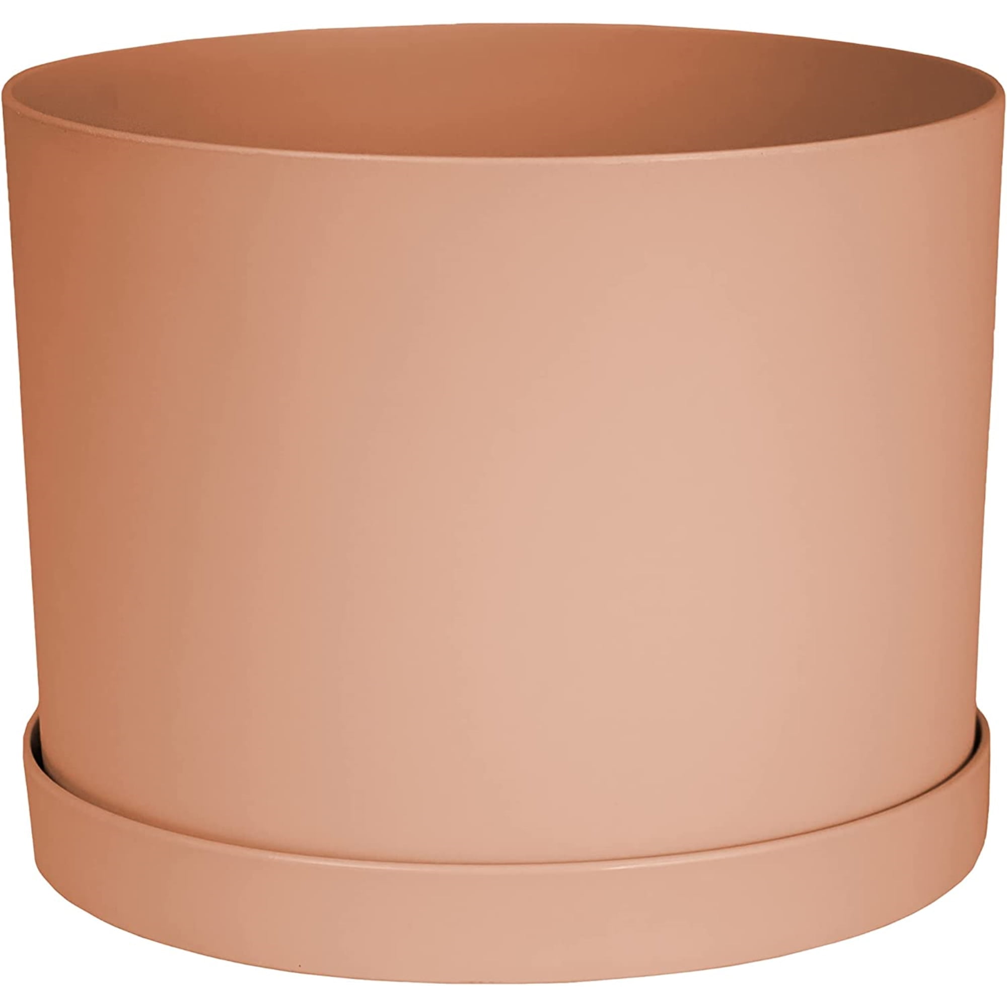 Muted Terra Cotta Small Round Resin Planter with Saucer