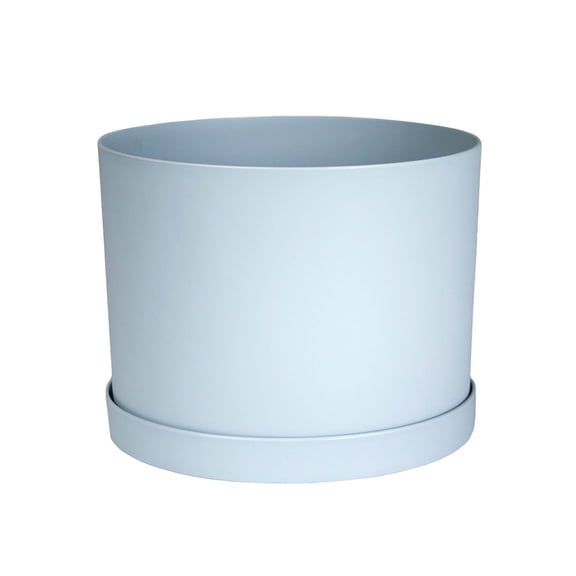 Bloem Mathers 6" Plastic Planter - Modern Indoor Pot with Drainage Holes and Saucer Tray, Misty Blue