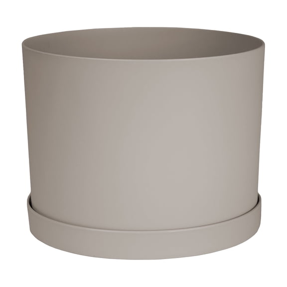 Bloem Mathers 6" Plastic Planter - Modern Indoor Pot with Drainage Holes and Saucer Tray, Pebble Stone