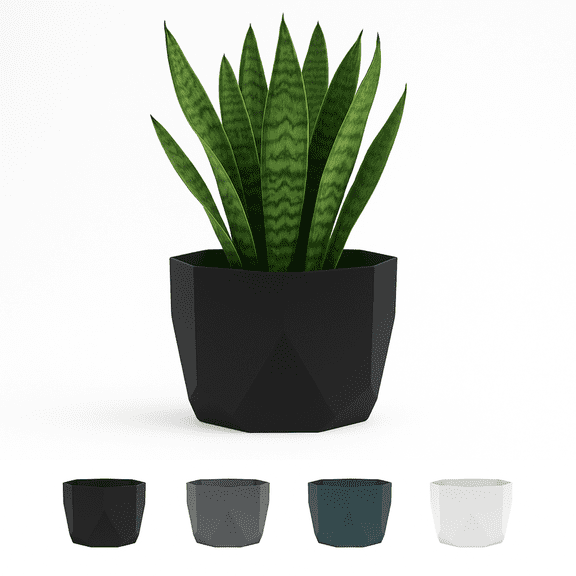 Bloem Tuxton 6" Round Hexagon Black Resin Planter Pot with Optional Knock-Out Drainage Holes