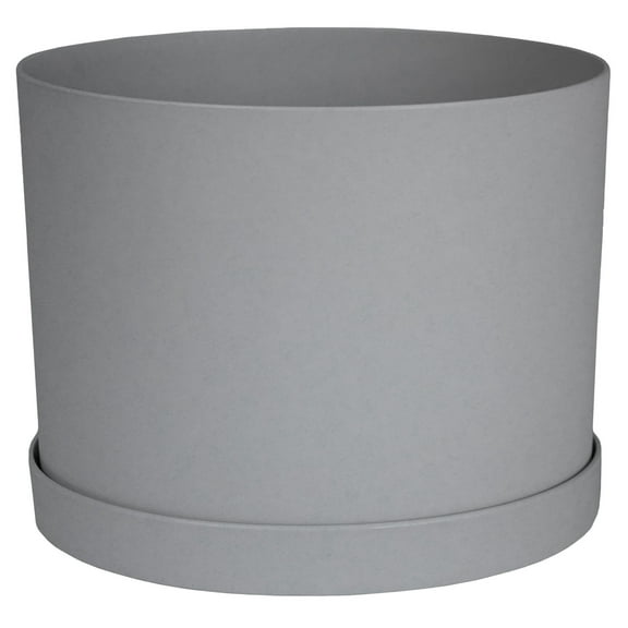 Bloem 8-in Mathers Round Resin Planter with Saucer - Cement Gray