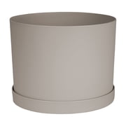 Bloem Mathers 8" Plastic Planter - Modern Indoor Pot with Drainage Holes and Saucer Tray, Pebble Stone