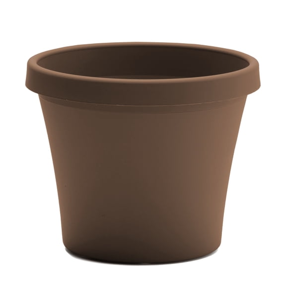 Bloem Terra 8" Plastic Planter with Drainage Holes - Indoor/Outdoor, 1 Gallon Capacity, Lightweight Garden Pot, Chocolate