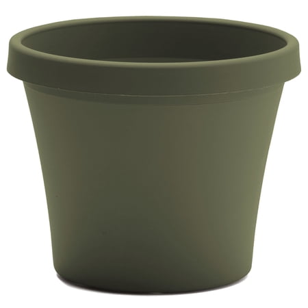 Bloem Terra Collection 8" Diameter Round Living Green Resin Planter Pot with Pre-Drilled Drainage Holes for Indoor and Outdoor Gardening