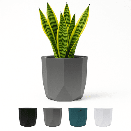 Bloem Tuxton 8" Modern Plastic Planter - Geometric Indoor/Outdoor 1.7 Gal Capacity Pot, Charcoal