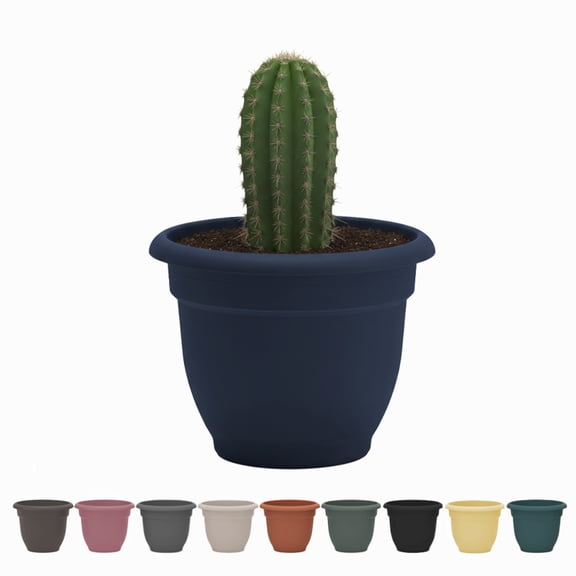 Bloem Ariana 10" Self-Watering Plastic Planter - Rolled Rim Indoor/Outdoor Garden Pot, Navy