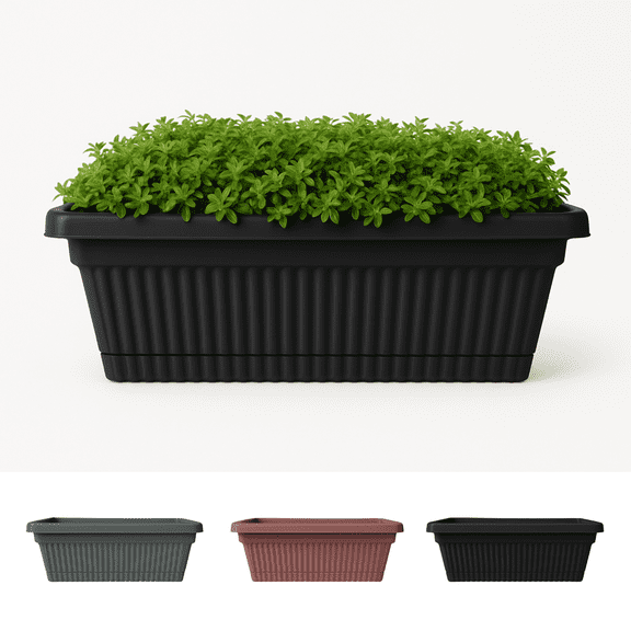 Bloem Amelia 18" Resin Window Box Planter - Indoor and Outdoor, Fluted Texture, for Window Sills, Garden and Patio, Lightweight and Fade Resistant, Black