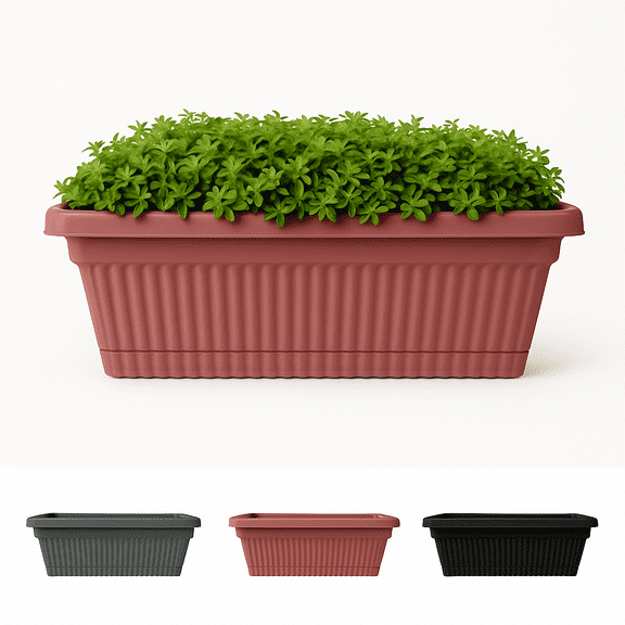 Bloem Amelia 18" Resin Window Box Planter - Indoor and Outdoor, Fluted Texture, for Window Sills, Garden and Patio, Lightweight and Fade Resistant, Dusty Rose