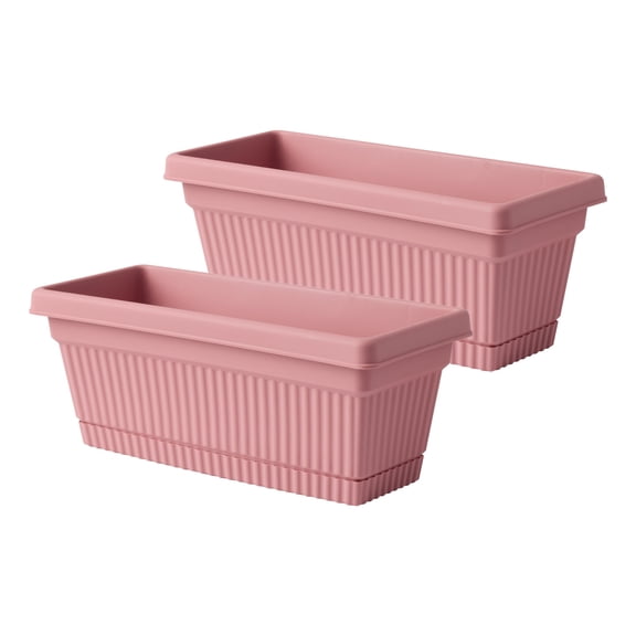 Bloem Amelia 18" Plastic Window Box Planter - Indoor/Outdoor, Fluted Texture, for Window Sills, Garden & Patio, Dusty Rose 2-Pack