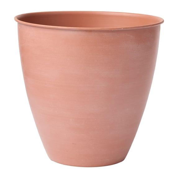 Bloem Arbor 12" Indoor Metal Cachepot - Decorative Planter with Powder-Coated Finish, Removable Drain Plug, Terra Cotta