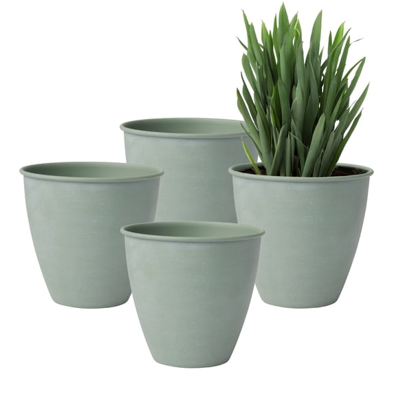 Bloem Arbor 6" Indoor Metal Cachepot - Decorative Planter with Powder-Coated Finish, Removable Drain Plug, Basil, 4-Pack