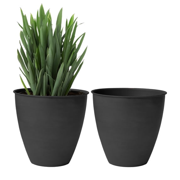 Bloem Arbor 8" Indoor Metal Cachepot - Decorative Planter with Powder-Coated Finish, Removable Drain Plug, Black, 2-Pack