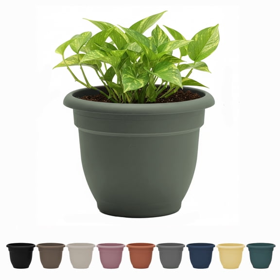 Bloem Ariana 20" Basil Round Self-Watering Resin Planter Pot - Rolled Rim Indoor and Outdoor Gardening Planter