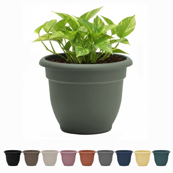 Bloem Ariana 20" Basil Round Self-Watering Resin Planter Pot - Rolled Rim Indoor and Outdoor Gardening Planter