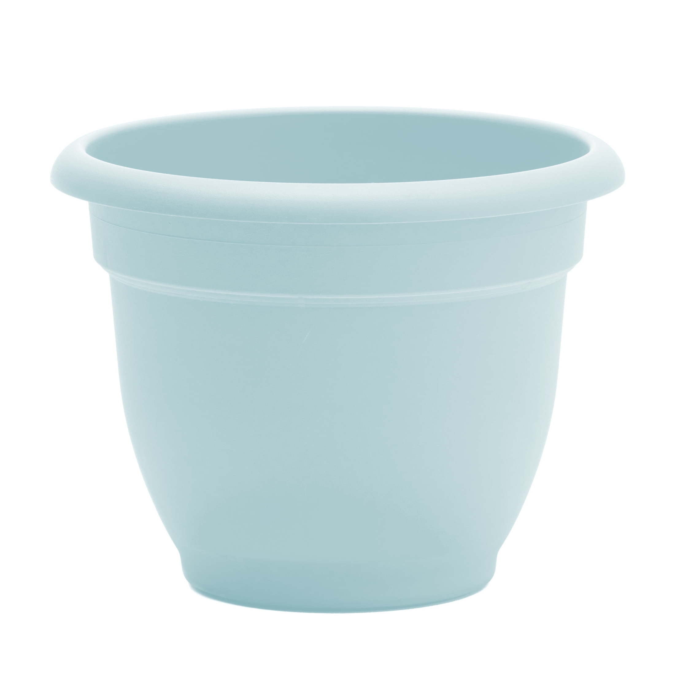 Bloem Ariana 12" Misty Blue Round Self-Watering Resin Planter Pot - Rolled Rim Indoor and Outdoor Gardening Planter
