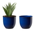 thumbnail image 1 of Bloem Canyon 8"Indoor Metal Cachepot - Glossy Decorative Planter with Powder-Coated Finish, Removable Drain Plug, Cobalt, 2-Pack, 1 of 5