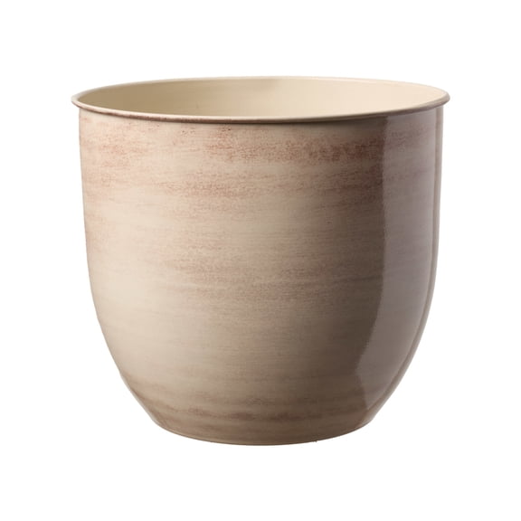 Bloem Canyon 8" Indoor Metal Cachepot - Glossy Decorative Planter with Powder-Coated Finish, Removable Drain Plug, Cream