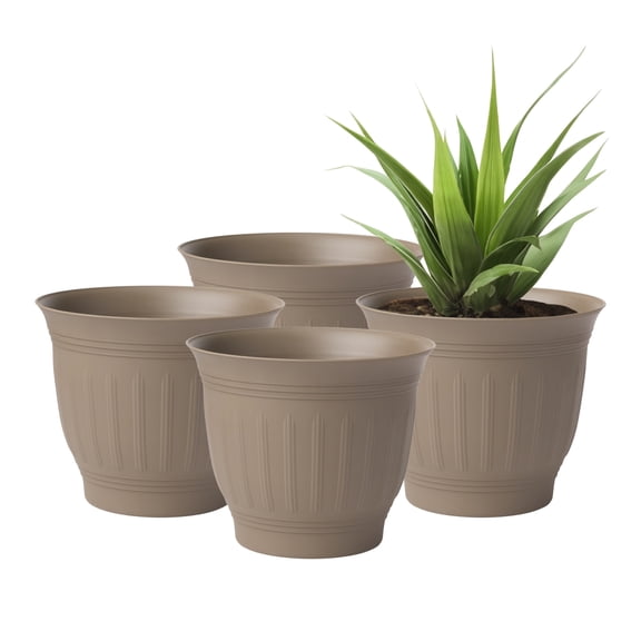 Bloem Colonnade 8" Round Plastic Planter, Indoor/Outdoor Garden Pot with Embossing, Peppercorn 4-Pack