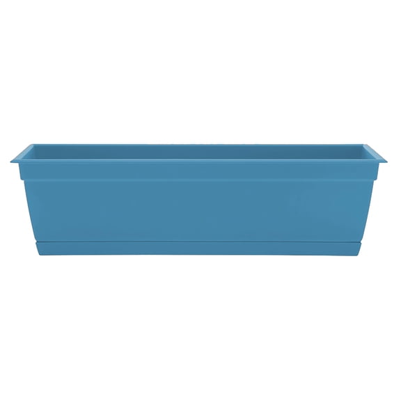 Bloem Dayton 24" Plastic Window Box Planter with Saucer Tray: 100% Recycled Plastic, for Window Sill & Ledge, Ocean Blue