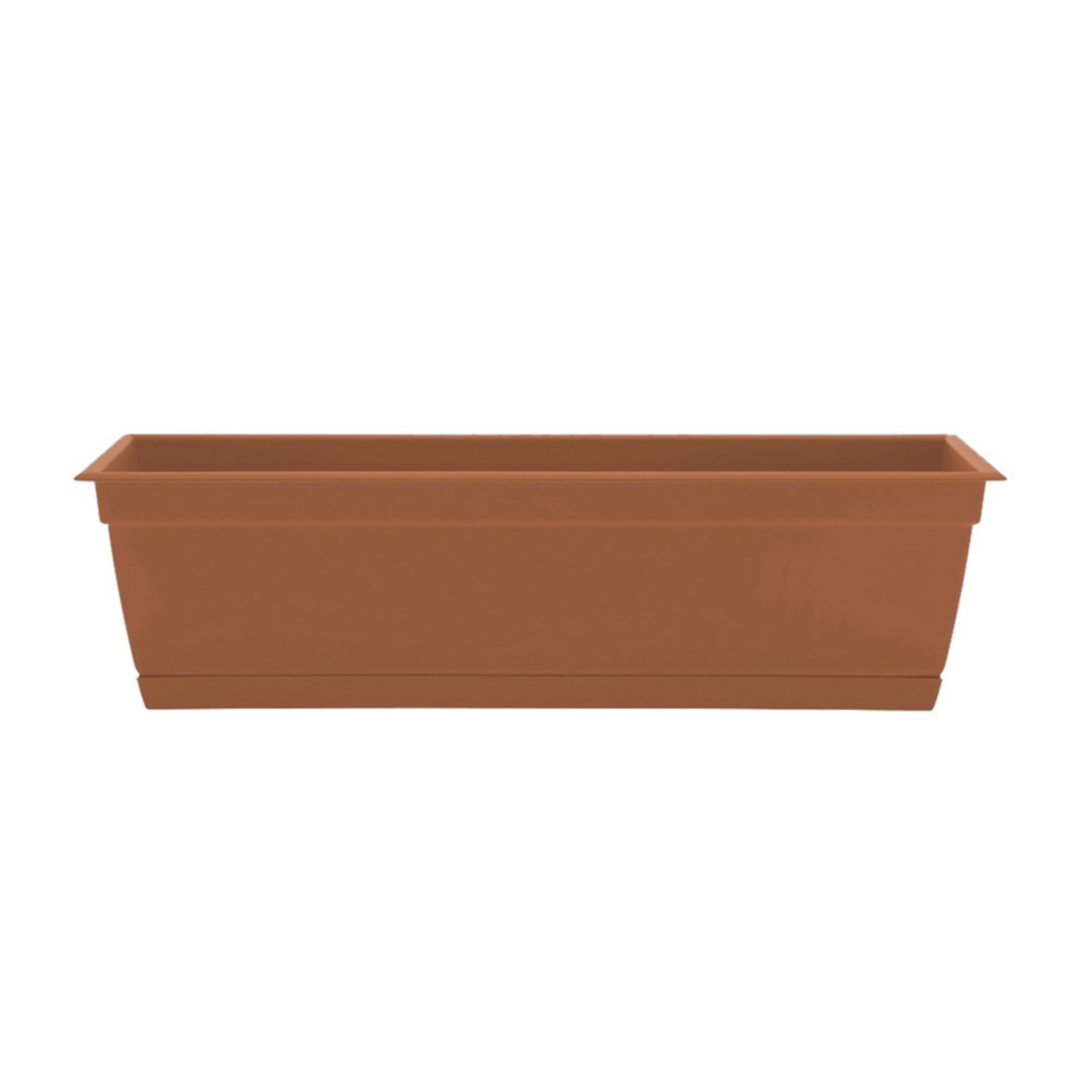 Bloem Dayton 24" Plastic Window Box Planter with Saucer Tray: 100% Recycled Plastic, for Window Sill & Ledge, Terra Cotta