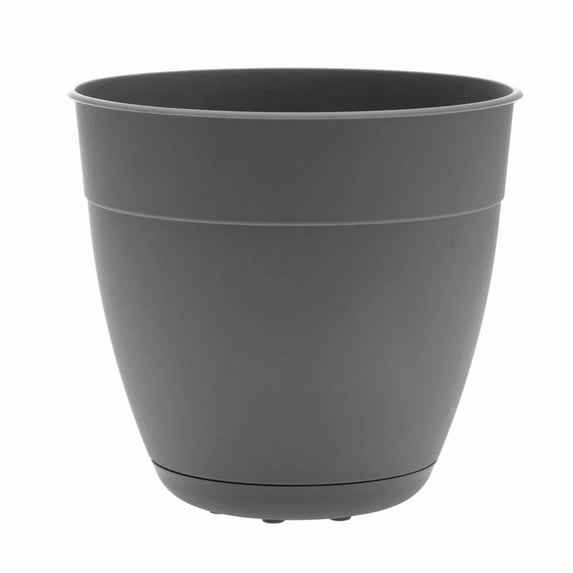 Bloem Dayton 8" Charcoal Recyled Plastic Planter Pot with Drainage Holes and Removable Saucer for Indoor and Outdoor Gardening