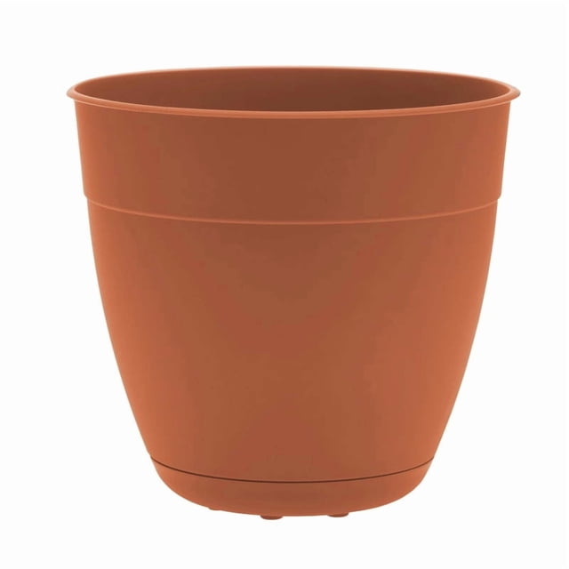 Bloem Dayton 8" Plastic Planter - 100% Recycled Plastic Indoor/Outdoor Garden Pot with Drainage Holes & Saucer Tray, Terra Cotta