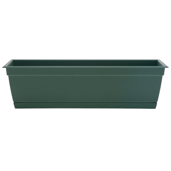 Bloem Dayton 24" Turtle Green Recycled Plastic Rectangle Window Box Planter with Saucer Tray for Indoor and Outdoor Gardening