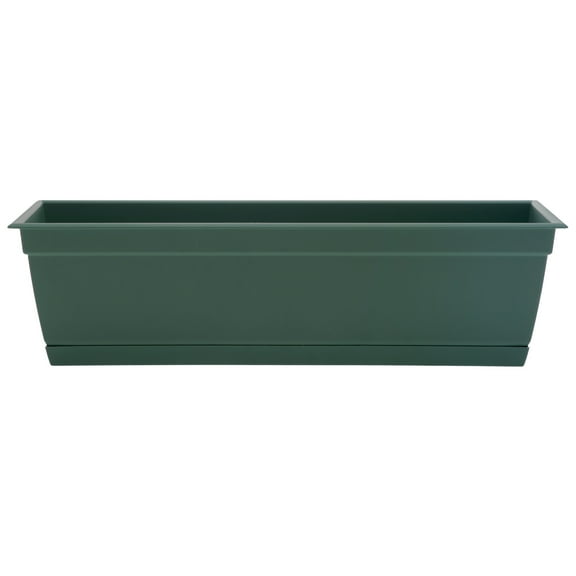 Bloem Dayton 24" Turtle Green Recycled Plastic Rectangle Window Box Planter with Saucer Tray for Indoor and Outdoor Gardening