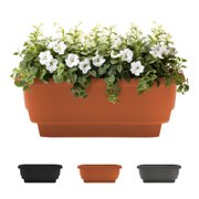 Bloem 24" Plastic Deck Rail Round Planter, 9" H, 24" L, 12" W, Fits Rail Sizes between 4.75" - 5.75" Wide, Terra Cotta