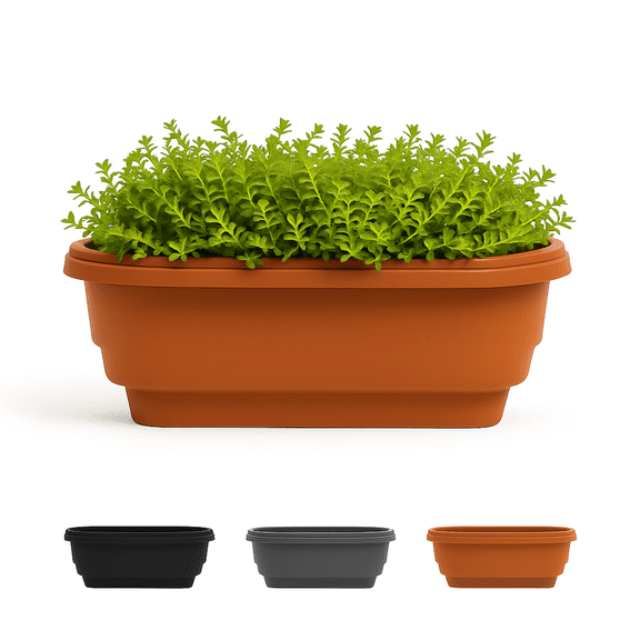Bloem 24" Plastic Deck Rail Round Planter, 9" H, 24" L, 12" W, Fits Rail Sizes between 4.75" - 5.75" Wide, Terra Cotta