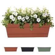 Bloem Dura Cotta 18" Plastic Window Box Planter with Saucer Tray Indoor/Outdoor, for Windowsill, Ledge, Tabletop, Terra Cotta