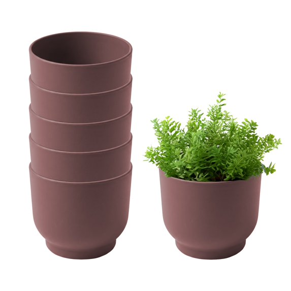 Bloem Enzo 4" Plastic Round Decorative Planter, Merlot, 6-Pack