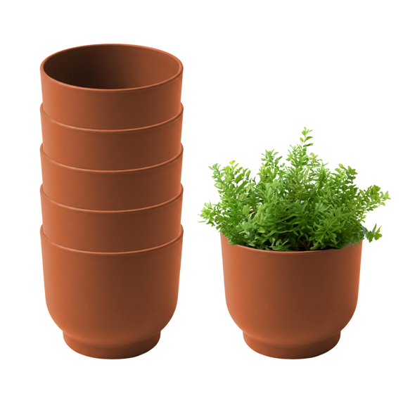 Bloem Enzo 4" Plastic Round Decorative Planter, Terra Cotta, 6-Pack
