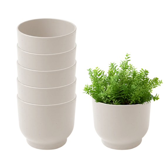 Bloem Enzo 4" Plastic Round Decorative Planter, Vanilla Bean, 6-Pack